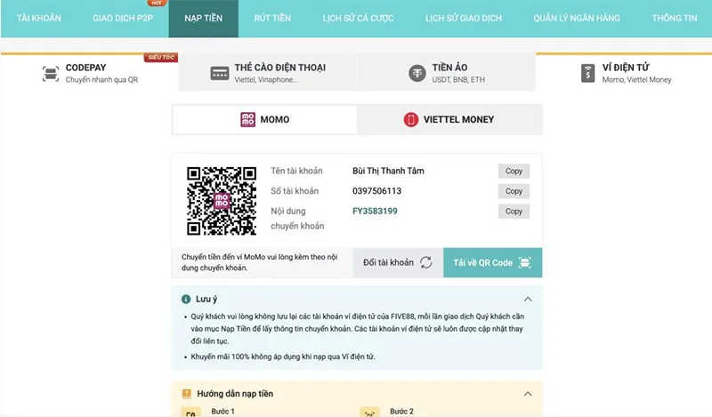 Nạp rút tiền nhanh chóng, bảo mật tại FIVE88Quy trình nạp và rút tiền an toàn tại nhà cái FIVE88